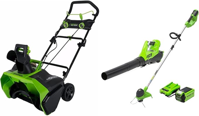 Review Greenworks 40V 20-Inch Cordless Brushless Snow Blower, Battery Not Included, 2601102 & Greenworks 40V Cordless String Trimmer and Leaf Blower Combo Kit, 2.0Ah Battery and Charger Included