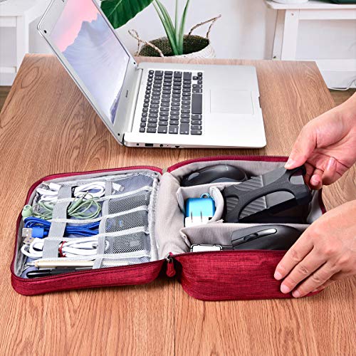 TOBION Electronic Organize Cable Bag Protable Small Electronics Accessories Cases for Phone, Charger,USB Cables,Hard Drives, Power Bank, Earphone,SD Card -Red