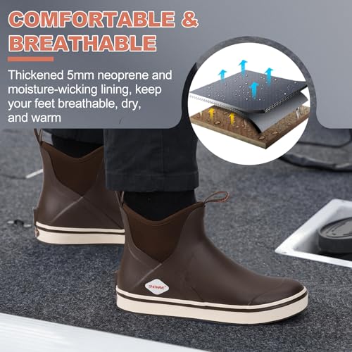 Showave Men's Deck Boots Waterproof Ankle Rubber Rain Boots Non-slip Boat Booties for Sailing Fishing and Outdoors3