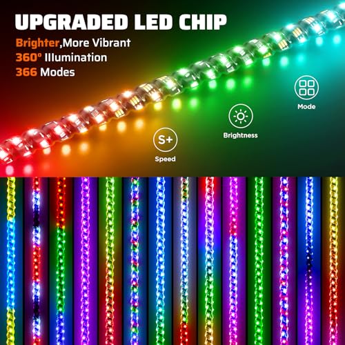 Image of Ehaho 1 PC 2FT Whip Lights with Spring Base, APP & Remote Control Led Whip Lights for Side by Side, Spiral RGB Chasing Lighted Whips with Rocker Switch, Music Led Whips for UTV ATV RZR SXS Can-Am