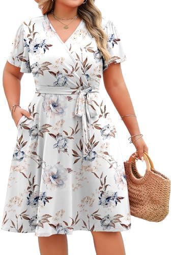IN'VOLAND Women's Plus Size V Neck Knee Length Dress Casual Flora...