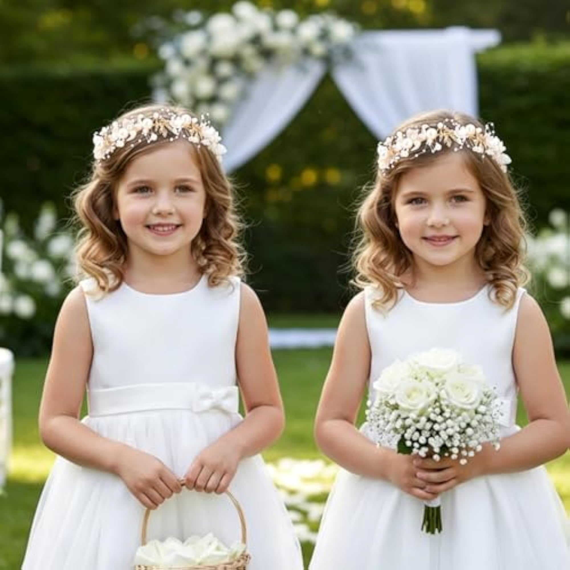2Pcs Princess Headpiece Rhinestone Pearl Flower Headpiece