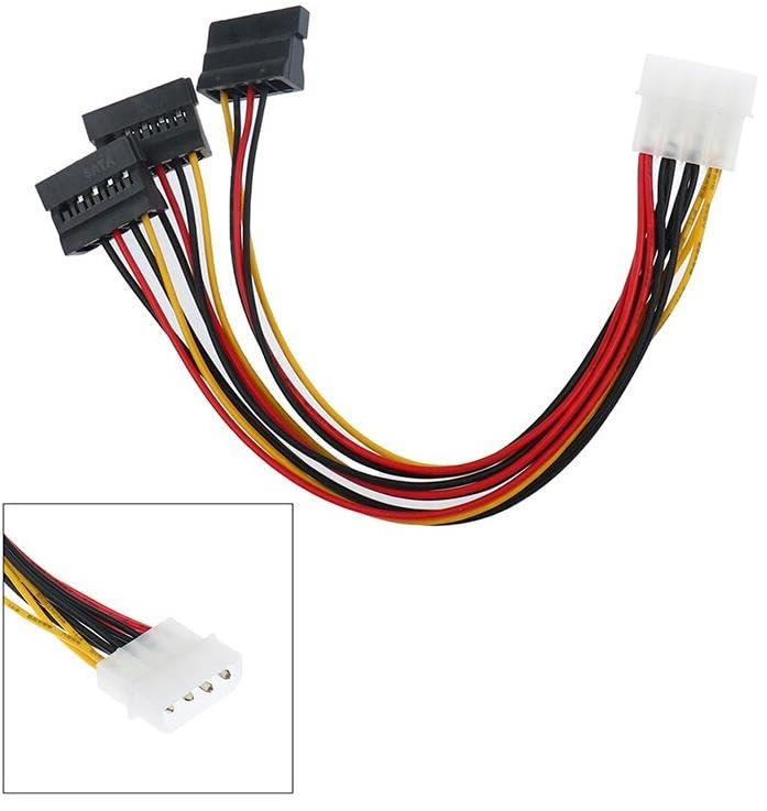 Lunatic 0151 Üçlü 3 Port ide Molex Sata Power Hdd 4 pin Güç Kablosu 4pin Molex erkek/ 3x 15pin SATA dişi 20 cm Sata Power 3lü çoklayıcı splitter