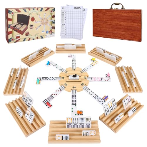 Mexican Train Dominoes set doble 12 con estuche de madera