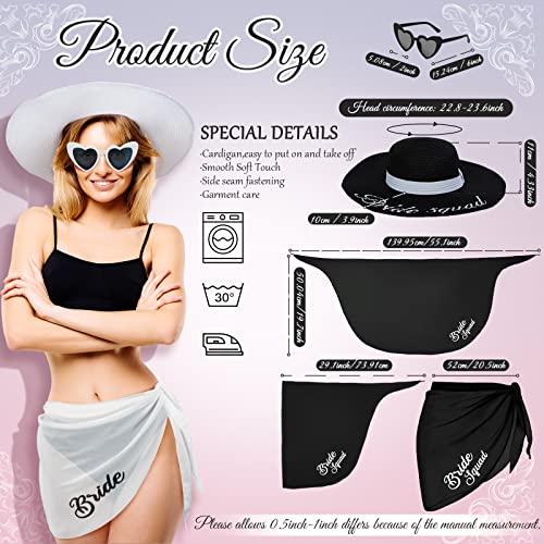 Jiuguva 24 Pcs Bride Cover ups Set Bridesmaid Coverups with Heart Sunglasses Sun Hats Bride Beach Sarongs Bathing Suit Wrap Bridesmaids Gifts for Wedding Bridal Shower Bachelorette Party2