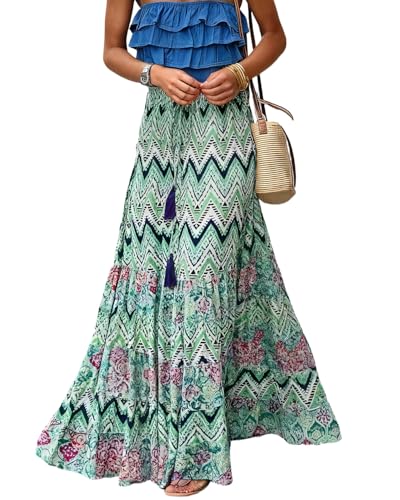 LIAMERHE Jupe Longue Femme d'été Maxi Jupe Bohème Ligne A Taille Haute Élastique Jupes Imprimé...