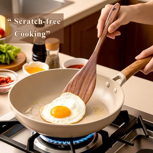 Wooden Spoons for Cooking, 12 Pcs Nonstick Wooden Cooking Utensils Set with Comfort Grip – 100% Natural Teak Wood - Sturdy, Lightweight & Heat Resistant Kitchen Utensils - Image 5