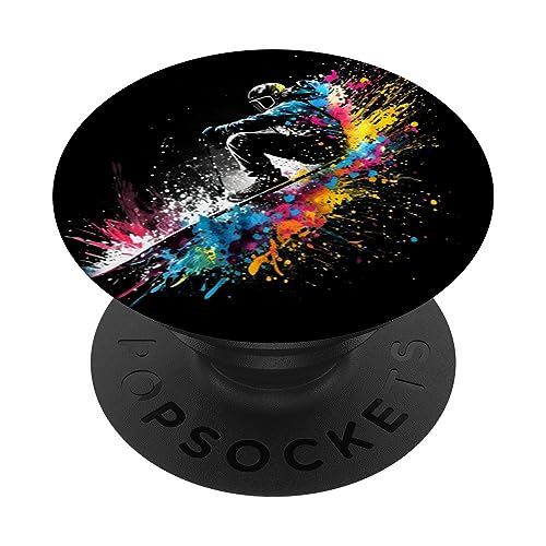 Skier Splash Art Freestyle Skiing Skiing Freeskiing PopSockets Swappable PopGrip, Black