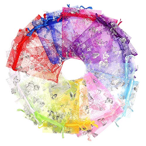 Fuyamp 100 pcs Pochettes Organza de Bijoux 9 x 11.5 cm Papillon Sac à Cadeau Sachet Dragées Joli Emballage Cadeaux de Fête pour Noël, Mariage, Anniversaire