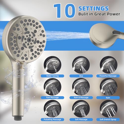 Image of 8 inch Metal Rainfall Shower Head with 10-Mode Handheld, Brushed Nickel