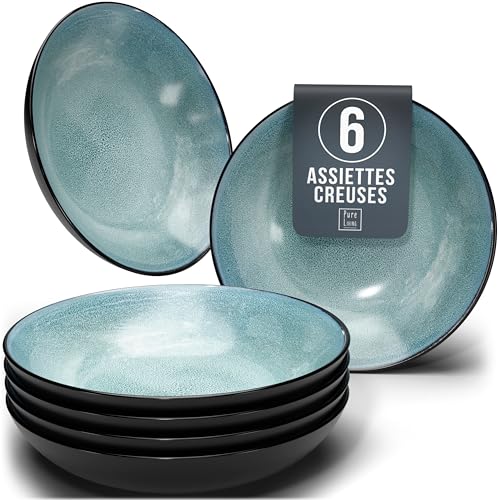 Ensemble Prestige de Services de Table: Assiettes Creuses en Porcelaine pour 6 Personnes - Élégantes Assiettes de Service pour une Expérience Culinaire Raffinée, Pure Living bleu pétrole foncé