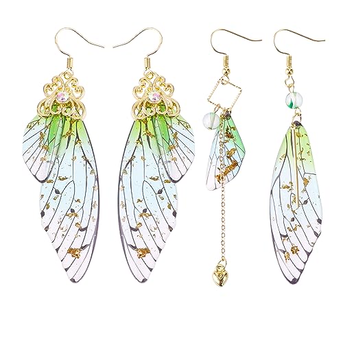 2 Paar Schmetterling Ohrringe Schmetterlingsflügel Feenflügel Ohrringe Goldfolie Simulation Insekt Feen Flügel Ohrringe Wing Foil Asymmetrische Elfen Ohrringe Damen Mädchen Earrings Aesthetic