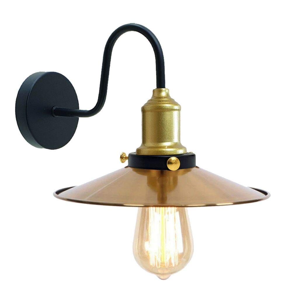 LEDSone Modern Vintage Retro Industrial Wall Sconce Light Swan Neck Black Arm, Yellow Brass Wall Lamp Shade with E27 Holder Fitting (Yellow Brass)