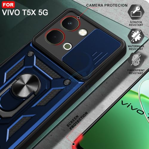 Image of AESTMO Tough Armor iQOO Z11X / Vivo T5X / Vivo Y51 Pro 5G Bumper Back Case Cover | Ring Holder & Sliding Camera Shield Cover | 360 Degree Protection Back Case Cover (Blue)