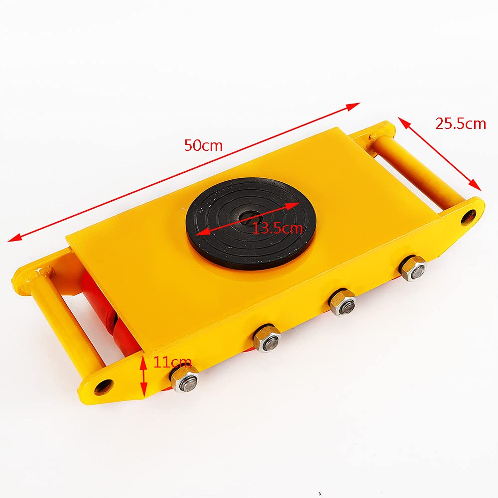 Machinery Skate Dolly, 12t Industrial Machinery Mover Machinery Moving Skate con 8 ruote in PU e tappo antiscivolo di rotazione a 360° per cuscinetti, officina, fabbrica, giallo
