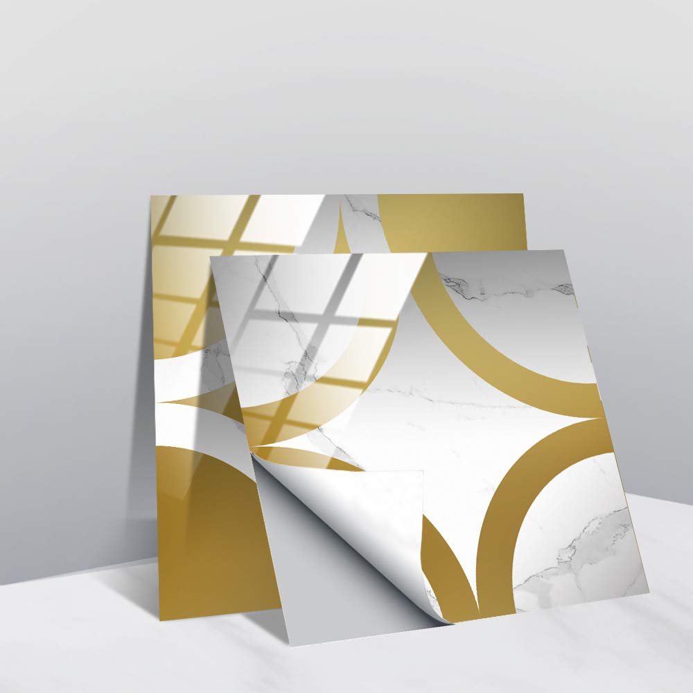 Tile Stickers， Wall Tiles Stickers, Circle Gold Adhesive Tile Bathroom Kitchen Waterproof Oilproof 10pcs Multi Sizes(10 Pcs/15x15cm)