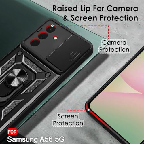 Image of TheGiftKart Tough Armor Bumper Back Cover Case for Samsung Galaxy A56 5G | Sliding Camera Cover, Kickstand & Ring Holder | 360 Protection Back Cover Case for Samsung Galaxy A56 5G (PC & TPU, Black)