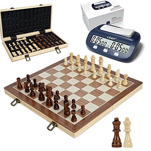 Leap Chess Clock Chess Timer And Wooden Chess Set 15.5" Inches Folding Chess Board Game #TOP12