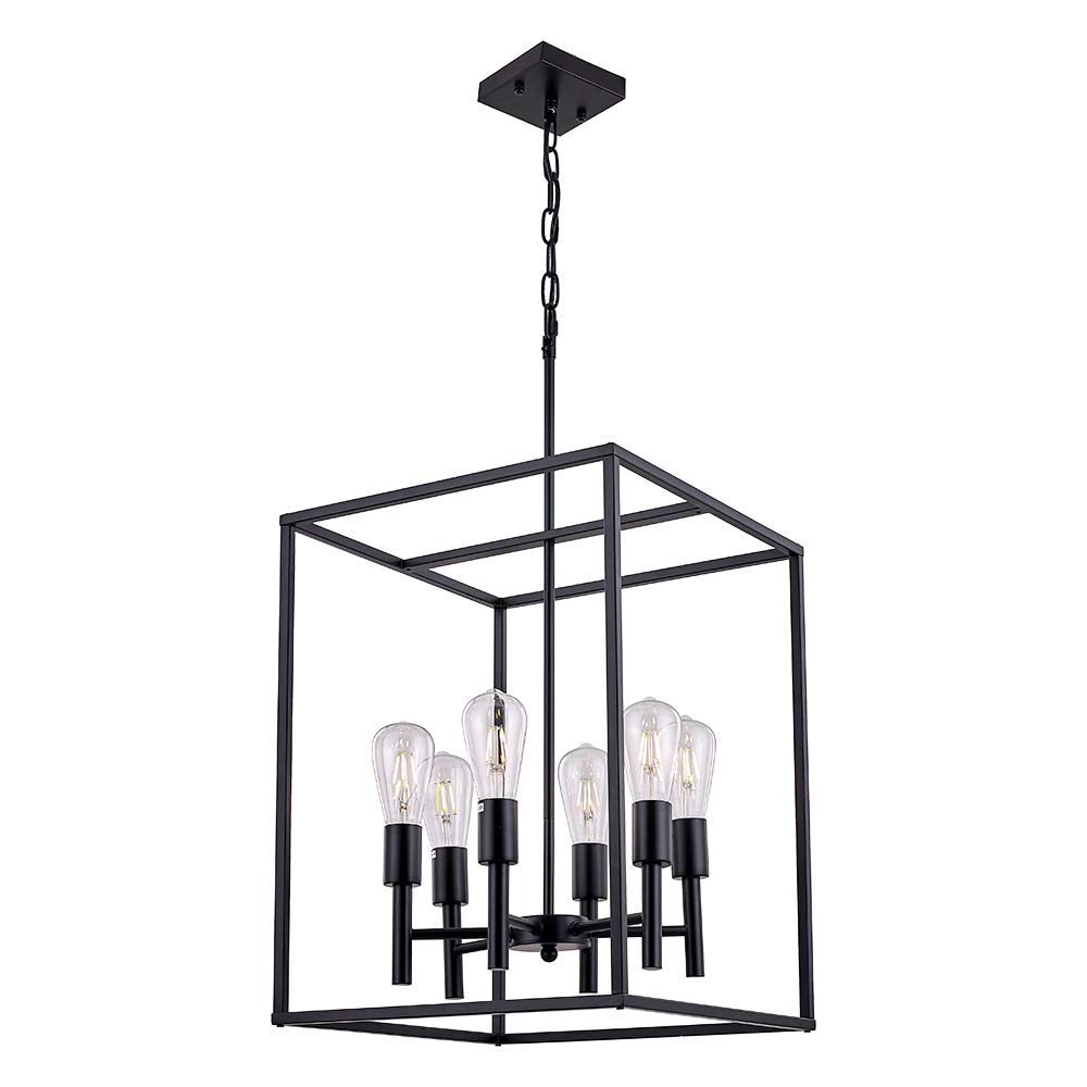 XILICON Black Classic Foyer Chandelier 6 Light Farmhouse Pendant Lighting Chandelier Light Fixtures Ceiling Hanging with Square Cage Shades Fixtures