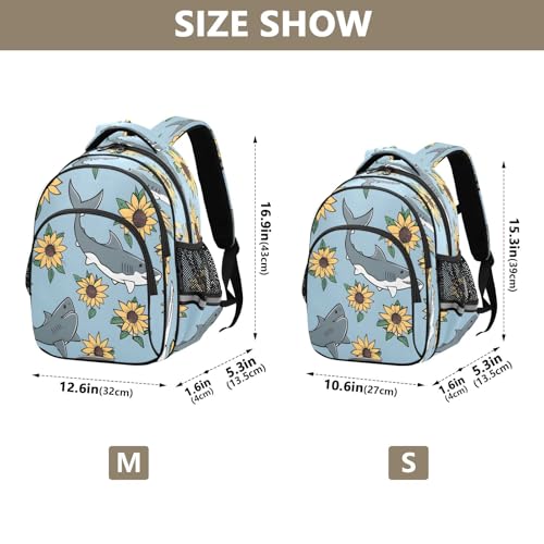 Shark and Sunflower Backpack For Girls Kindergarten Elementary Bookbag Lightweight Childrens School Bag,Small4