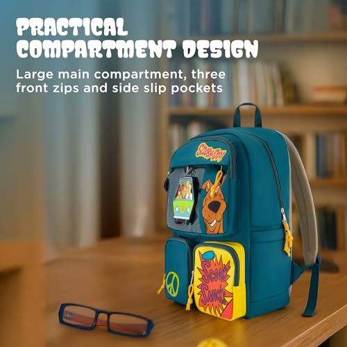 Concept One Scooby-Doo Backpack with Mystery Machine Pouch, Nostalgic Cartoon Bag, with Keychain, Adjustable Straps, Extra Storage, Green3
