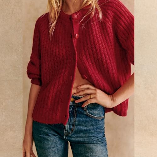 Image of Hixiaohe Cardigan Sweater for Women Long Sleeve Button Y2K Chunky Knit Sweater Fall Casual Open Front Outwear Knitwear Coat