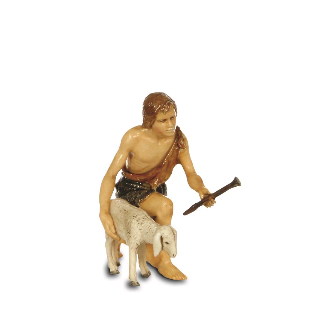Moranduzzo Kneeling with Sheep for Nativity Scene of 5 Inch Scale 1:15 - Unbreakable Nativity Figures - 18th Century Style, Hand-finished Painting, Official Product, Made in Italy, Sculptor M. Landi