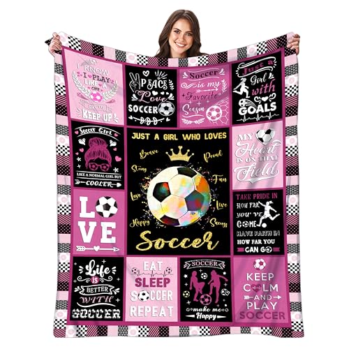Soccer Blanket Gifts for Girls Women Ultra Soft Flannel Soccer Throw Warm Blanket for Adults Kids 80