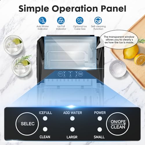 Sweetcrispy Countertop Ice Maker, Portable Ice Machine Self-Cleaning, 9 Cubes in 6 Mins, 26 lbs/24Hrs, 2 Sizes of Bullet Ice for Home Party Office