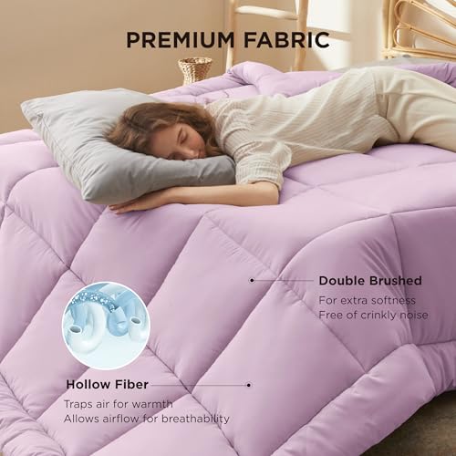 Image of Bedsure Comforter Duvet Insert - Quilted Comforters Full Size, All Season Duvet, GentleSoft Down Alternative Bedding Blanket, with 8 Tabs, Gifts for Women /Men, Light Purple, Full 86 x 82 Inches