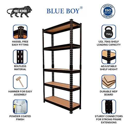 Image of Blue boy BLUEBOY 60 * 24 * 12-5 Shelf Black Matte Finish Adjustable Shelving Unit Storage Utility Display Rack Steel Boltless Rivet Rack