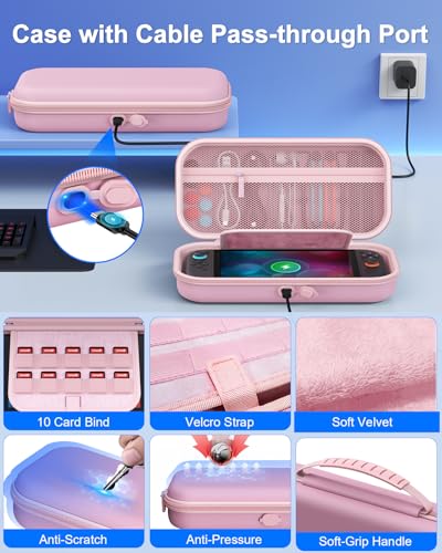 Image of Switch 2 Accessories, Case Bundle for Nintendo Switch 2 2025 Console,[Charge Inside]FYOUNG 23 IN 1 Kit:Carrying Case,Controller Charger,Protective Shell,Grip for Joycon, Steering Wheel -Pink