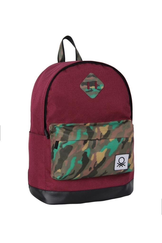 United Colors Of Benetton Okul Sırt Çantası, 40 X 29 X 11 Cm, Bordo Kamuflaj, Orta