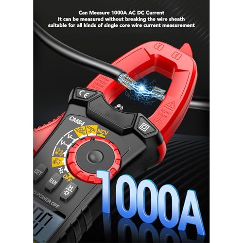 Pinza Amperimétrica CA CC de 1000 A con NCV, Linterna y Retroiluminación LCD para Medición de Corriente, Multímetro de Resistencia de Voltaje