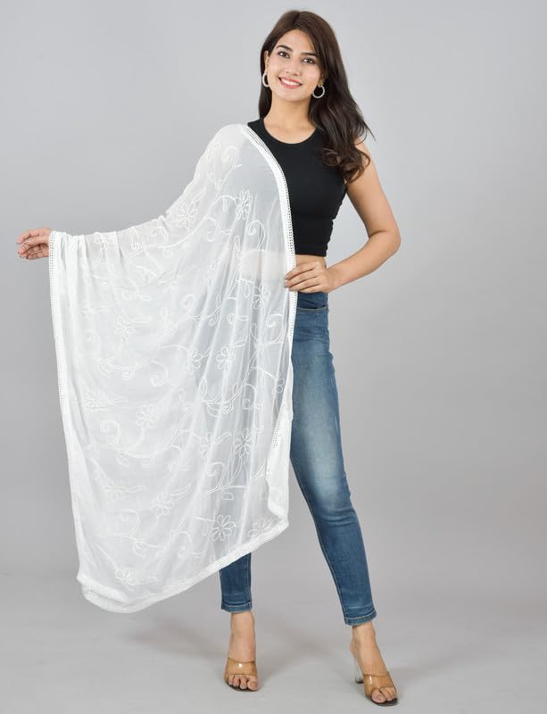 Vrnda Chikankari Dupatta for Women Embroidered COTTON Dupatta Scarf for Women (Length: 2.2 meters, Colour : White)4