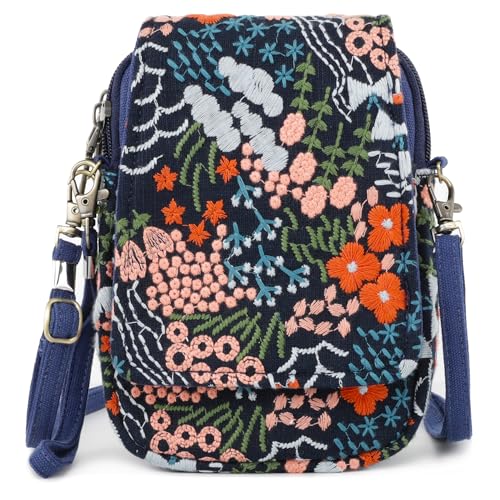 Image of SILKAREA Embroidered Cute Mini Crossbody Bag for Women Small Handbags Wristlet Wallet Bag Cell-phone Pouch Coin Purse
