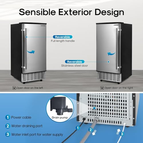 Image of ICEPURE Under Counter Ice Maker with Drain Pump, Built-in 15 inch Wide, 90 lbs /24H Freestanding Commercial Ice Machine, Auto-Cleaning, 24H Timer 26 lbs Storage Stainless Steel, Silver Gray