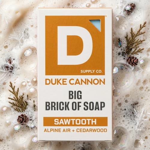 Image of Duke Cannon Supply Co. Extra Large Bar Soap - Men's Natural Bar Soap with Masculine Scents - Made in the USA with Domestic & Globally Sourced Materials - All Skin Types - Big Brick - Sawtooth,10 oz | Alpine Air + Cedarwood Scent - Triple-Milled Men's Bar Soap - Deep-Cleansing Bath Bar