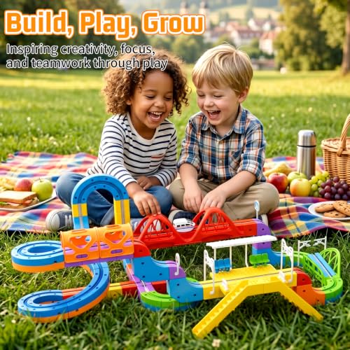 Image of 135 pcs KlickRail Electric Train Set Race Track for 3 4 5 6 7 8 Years Old | Building Toy Train Track Gravity-Defying 3D Embedded Layouts & Motorized Car, STEM Gift(Premium Set(135 piece)