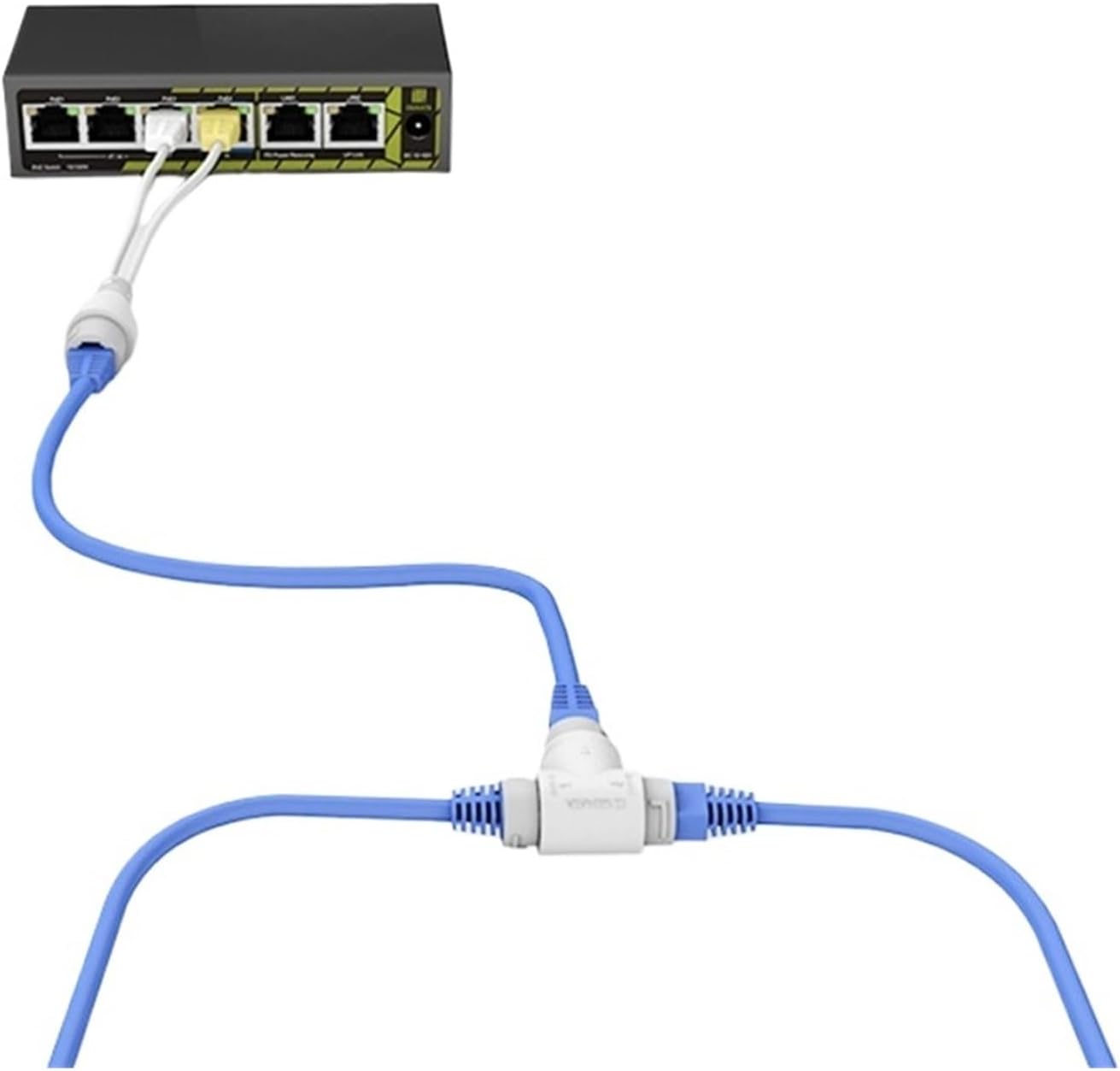 POE Splitter 2 in 1 Network Cabling Connector 3-Way RJ45 Connector