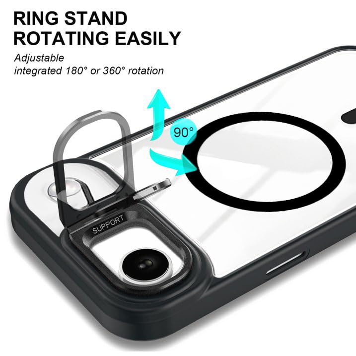 Image of VONZEE Clear Camera Kickstand Case for iPhone 17 Air, Built-in Adjustable Camera Stand, Clear Magnetic Mag-Safe Shockproof Classic Series Phone Cover (Black)