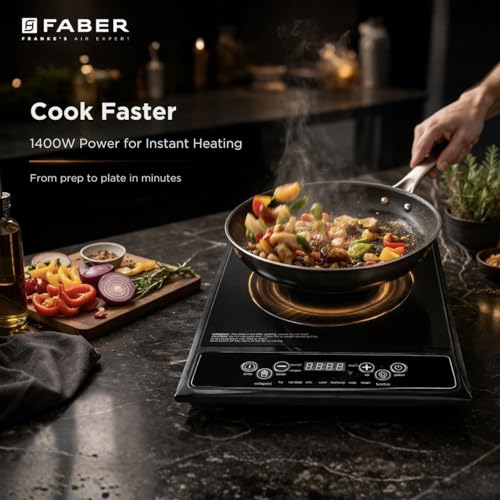 Image of Faber Zion 1400W Induction Stove|7 Auto-Cook Function, Auto Pan Detection, Preset Timer, Overheat Protection|Shock-Proof Body, Black Crystal Glass, Soft-Touch Control, LED Display|(Black)