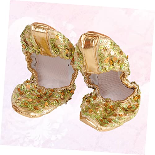 1pair Slip Sequin Latin Dance Shoes Comfortable Round Plate Style Gold Xl for Ballet Gymnastics and Contemporary Dance3