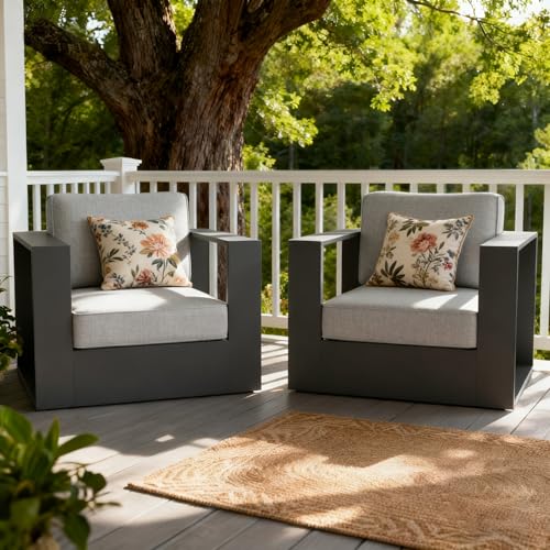 LayinSun Oversized Aluminum Outdoor Furniture, 2 Piece Patio Chair Set, Deep Seating and Upgraded 6-inch Cushions for Porch, Balcony, Deck