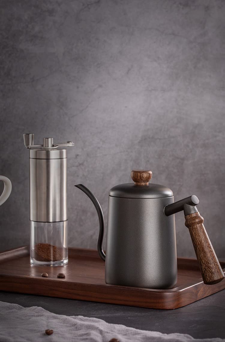 Bollitore a fischio Bollitore per Acqua a Collo di Cigno Nero Bollitore per tè e caffè a Goccia con Manico in Legno Bollitore in Acciaio ino