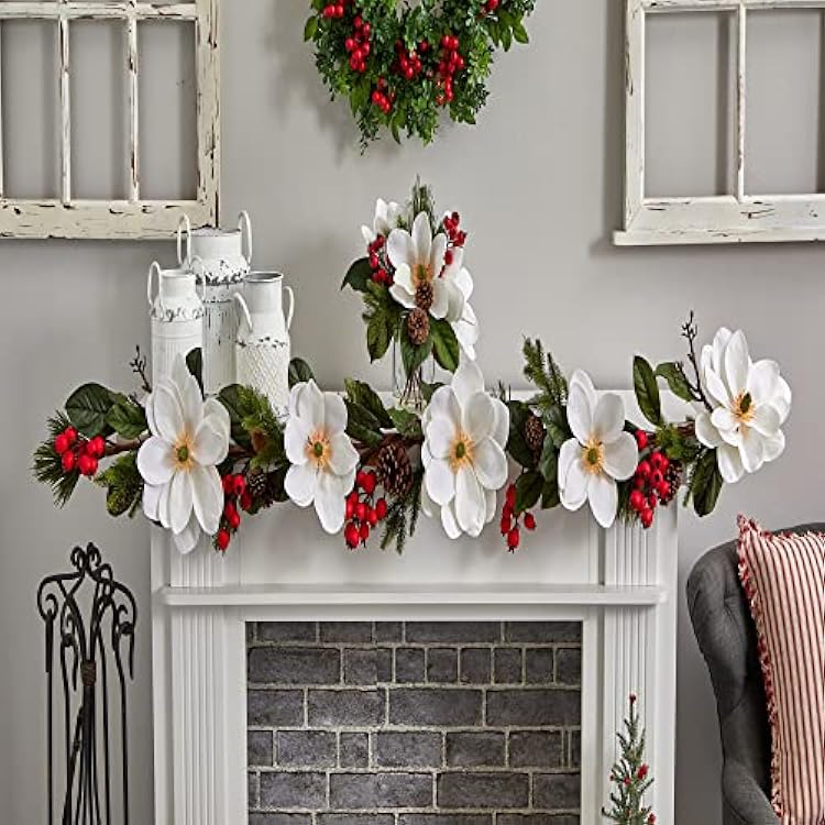 Nearly Natural 6ft. Magnolia, Pine and Berries Artificial Garland