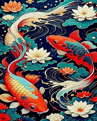 Diamant painting lotus carpes koï créez une décoration murale zen et relaxante dans votre salon