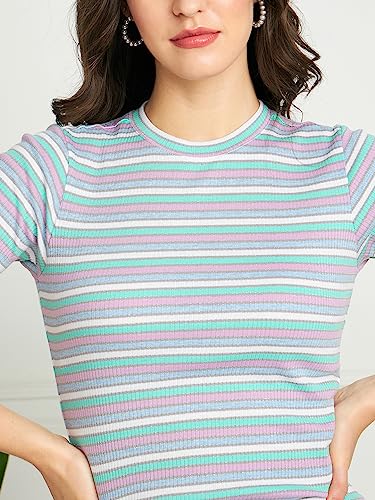 Image of Modeve Women Striped Half Sleeves Top for Summer