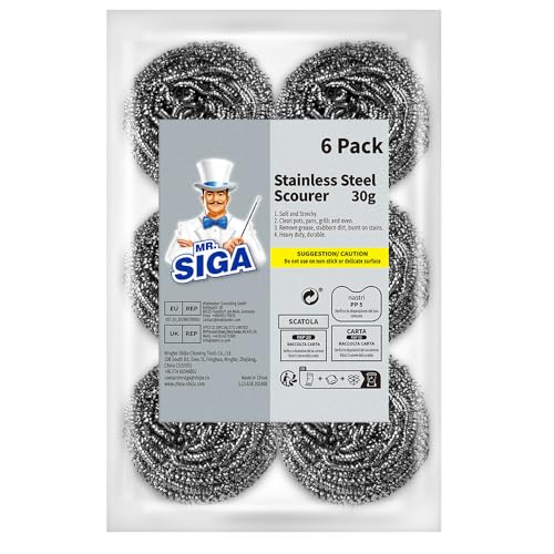 MR.SIGA Stainless Steel Scourer, Pack of 6, 30g