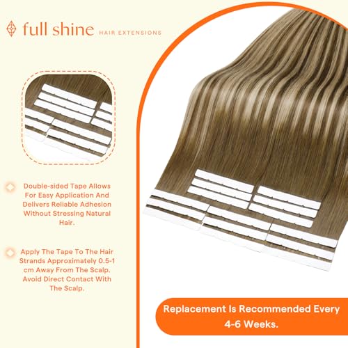 Image of Full Shine Wide Tape in Hair Extensions, Medium Brown Honey Blonde 22 Inch | 75g 15 PCS, Invisible Hair Extensions Tape In, Wide Strip Structure, Enhanced Fullness, Natural Flow, Styling Options